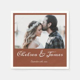 Elegante Terracotta Calligraphy Foto Wedding Party Serviette