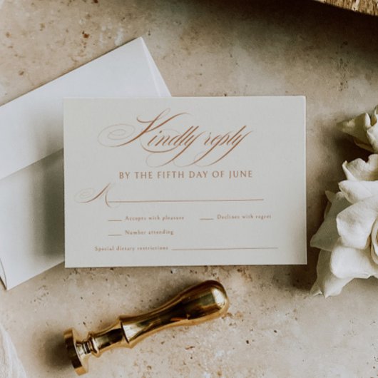 Elegante Terracotta Calligraphy Wedding RSVP Karte