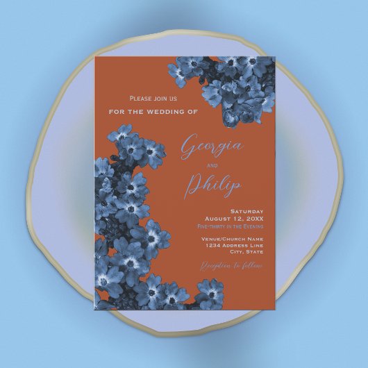Elegante Terracotta & Dusty Blumen Hochzeit Einladung