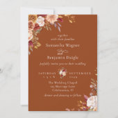Elegante Terracotta Fall Floral Wedding Einladung (Vorderseite)