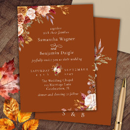 Elegante Terracotta Fall Floral Wedding Einladung