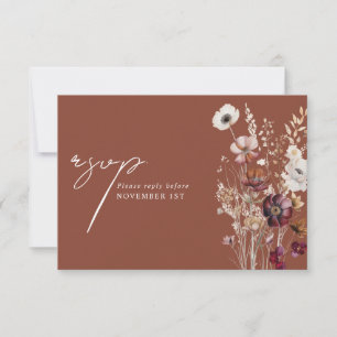 Elegante Terracotta Floral QR Code Hochzeit RSVP Karte