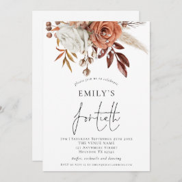 Elegante Terracotta Florals Fortieth Birthday Part Einladung