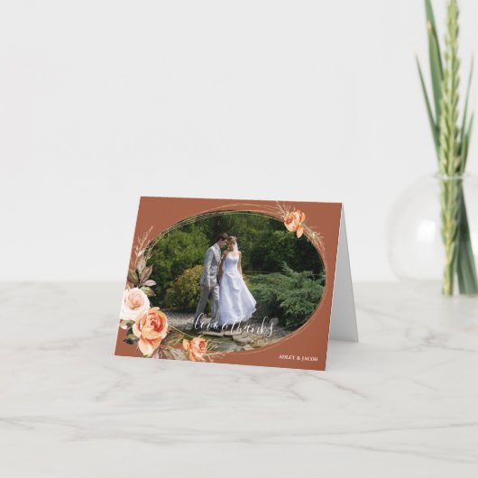 Elegante Terracotta Foto Boho Hochzeit im Herbst Dankeskarte (Vorderseite)