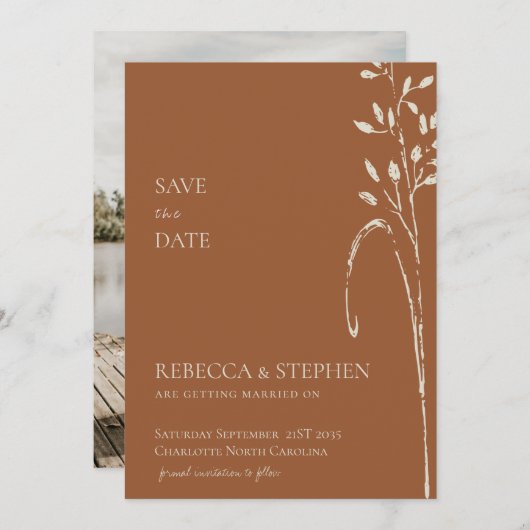 Elegante Terracotta Foto Save the Date Invitati Einladung (Vorne/Hinten)
