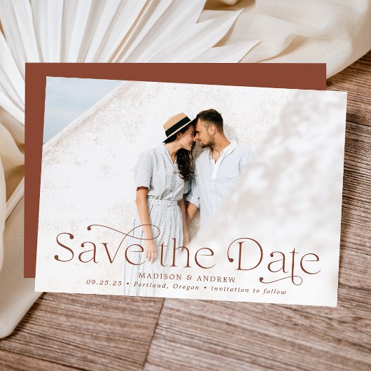Elegante Terracotta Foto Wedding Save The Date