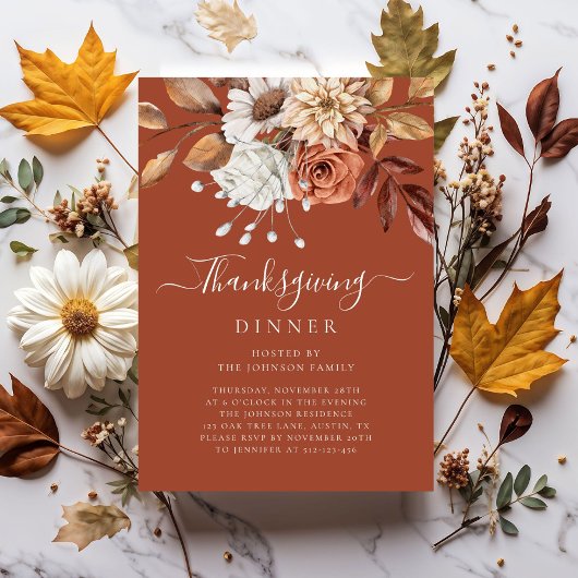 Elegante Terracotta Herbst Erntedank Einladung