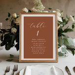 Elegante Terracotta-Hochzeit im Herbst Seekarte Tischnummer<br><div class="desc">Speziell für Hochzeiten im Herbst konzipierte Sitzkarten mit Tischnummer auf Terrakotta-Farbhintergrund mit eleganter weißer Kalligraphie.</div>