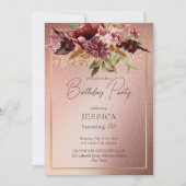 Elegante Terracotta Maroon Fall Blume Geburtstag Einladung (Vorderseite)