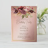 Elegante Terracotta Maroon Fall Blume Geburtstag Einladung (Stehend Vorderseite)
