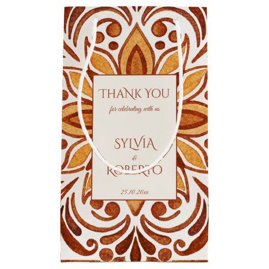 Elegante Terracotta Mexican Talavera Gastgeschenk Kleine Geschenktüte (Vorderseite)