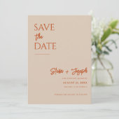 Elegante Terracotta Modernes Boho Chic Foto Hochze Save The Date (Stehend Vorderseite)