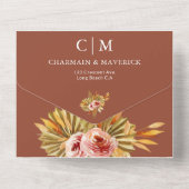 Elegante Terracotta Monogram QR Code Arch Wedding All In One Einladung (Rückseite)