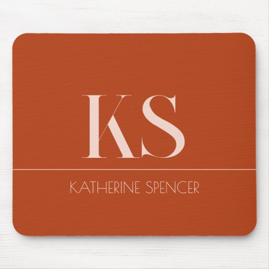 Elegante Terracotta Name und Monogram Mousepad (Vorne)