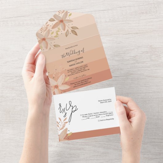 Elegante Terracotta Ombre Blume All In One Einladung (Abreißtisch)