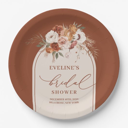 Elegante Terracotta Pampas boho Bridal Paper Telle Pappteller (Vorderseite)