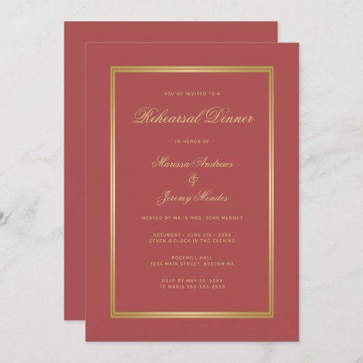 Elegante Terracotta Probe Dinner Einladung (Vorne/Hinten)