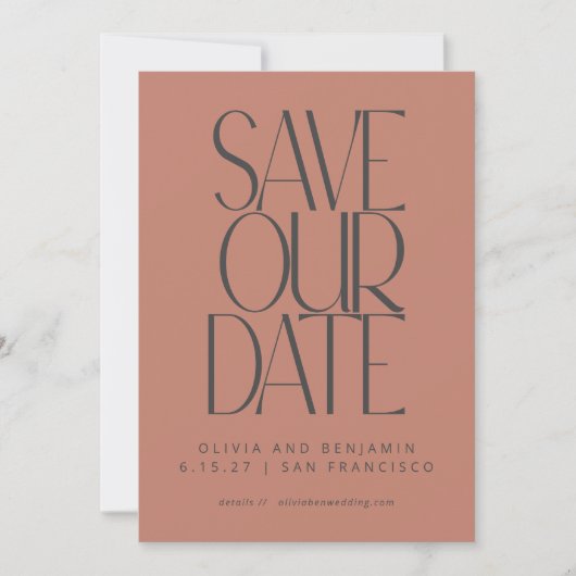 Elegante Terracotta Rose Einfaches Modern Foto Save The Date (Vorderseite)