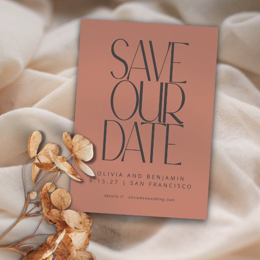 Elegante Terracotta Rose Einfaches Modern Foto Save The Date