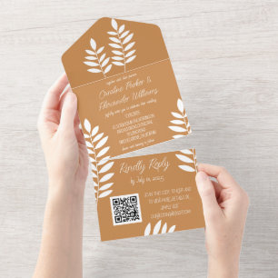 Elegante Terracotta Rust Fall Floral UAWG QR Code All In One Einladung