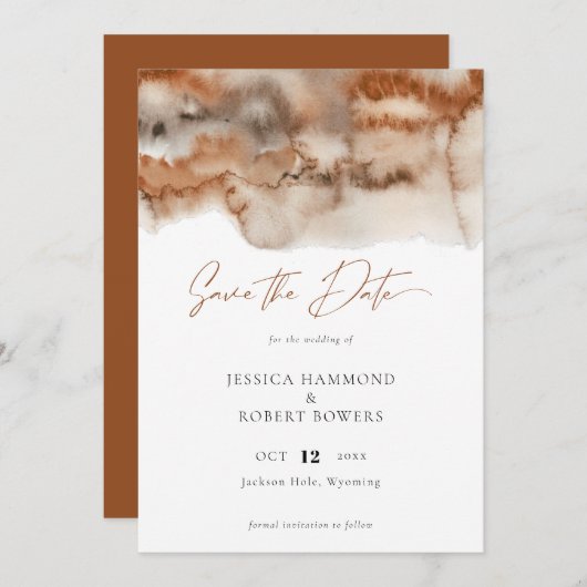 Elegante Terracotta Save The Date (Vorne/Hinten)