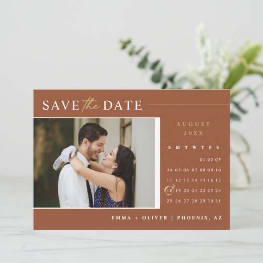 Elegante Terracotta Save the Date Kalender QR Code Einladung (Stehend Vorderseite)