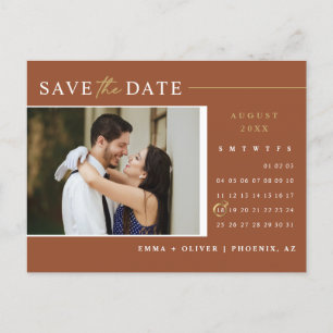 Elegante Terracotta Save the Date Kalender QR Code Postkarte