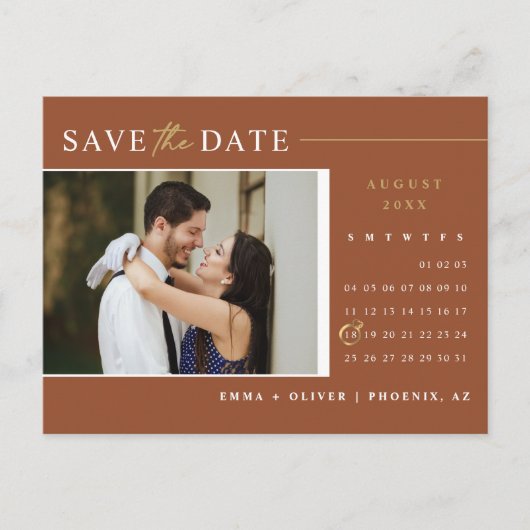 Elegante Terracotta Save the Date Kalender QR Code Postkarte (Vorderseite)