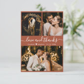 Elegante Terracotta Script 3 Foto Collage Wedding Dankeskarte (Stehend Vorderseite)