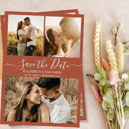 Elegante Terracotta Script Foto Collage Wedding Save The Date