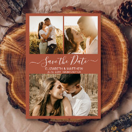 Elegante Terracotta Script Foto Collage Wedding Save The Date