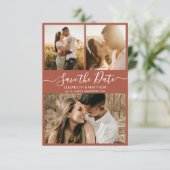 Elegante Terracotta Script Foto Collage Wedding Save The Date (Stehend Vorderseite)