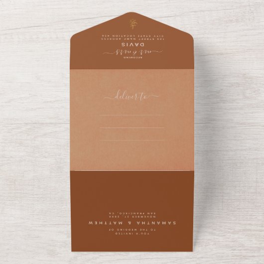 Elegante Terracotta Script Foto Wedding QR Code All In One Einladung (Außenbereich)