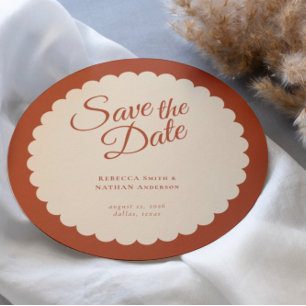 Elegante Terracotta Script Scallop Hochzeit Save The Date