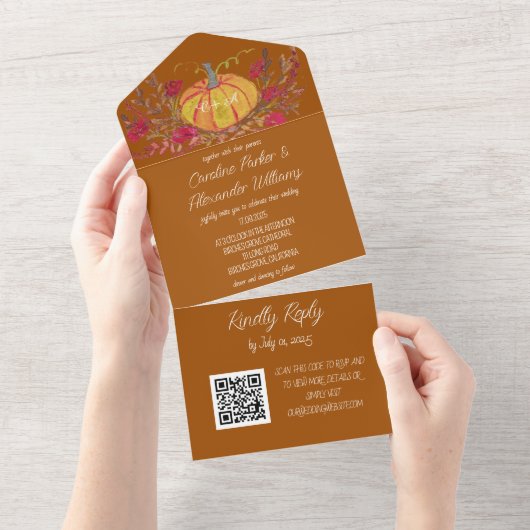 Elegante Terracotta Script UAWG Whimsical QR Code All In One Einladung (Abreißen)