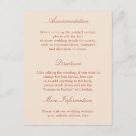 Elegante Terracotta Script Wedding Details Card Begleitkarte
