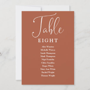 Elegante Terracotta Seating Chart Tischnummer