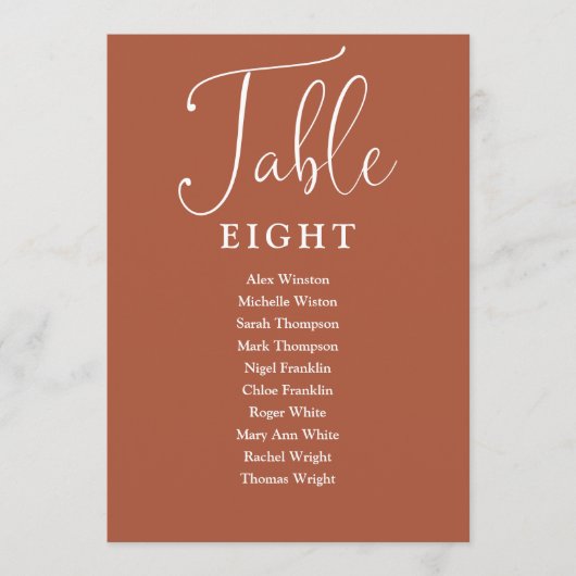 Elegante Terracotta Seating Chart Tischnummer (Vorderseite)