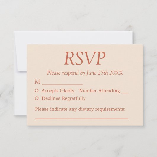 Elegante Terracotta Straw Beige Wedding RSVP Card (Vorderseite)