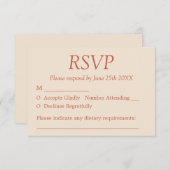 Elegante Terracotta Straw Beige Wedding RSVP Card (Vorne/Hinten)
