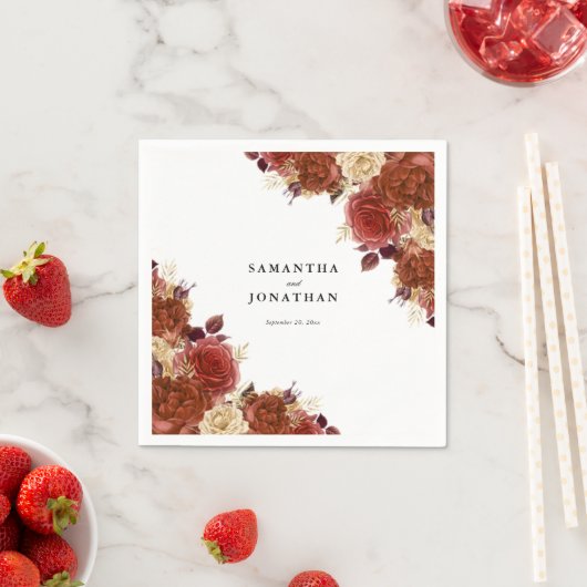 Elegante Terracotta und Elfenbeinküste Blume Hochz Serviette (Beispiel)