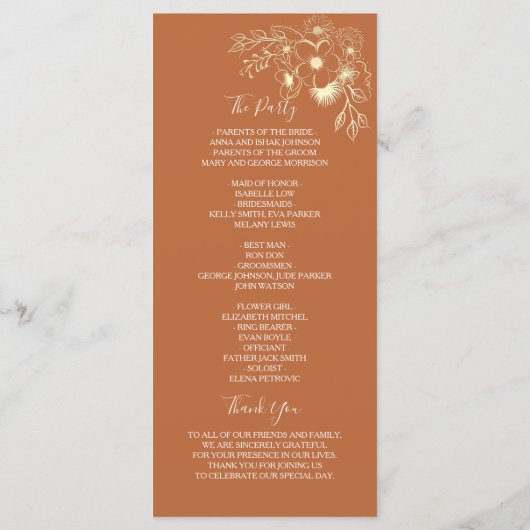 Elegante Terracotta und Olive Green Wedding Programm (Rückseite)