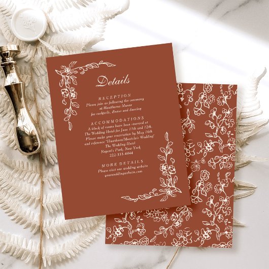 Elegante Terracotta Vintage Hochzeit Begleitkarte