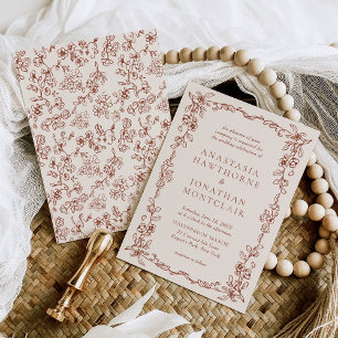 Elegante Terracotta Vintage Hochzeit Einladung