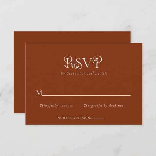 Elegante Terracotta Wedding RSVP Card Einladung (Vorne/Hinten)