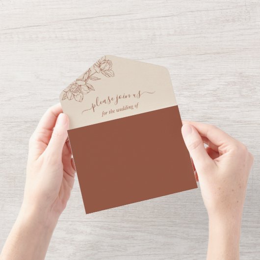 Elegante Terracotta Whimsical Wedding All In One Einladung (Eröffnung)