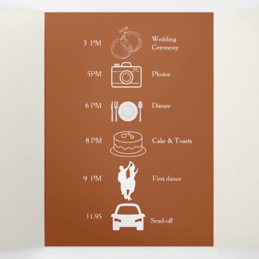 Elegante Terracotta Whimsical Wedding Dreifach Gefaltete Einladung (Innenseite Mitte)