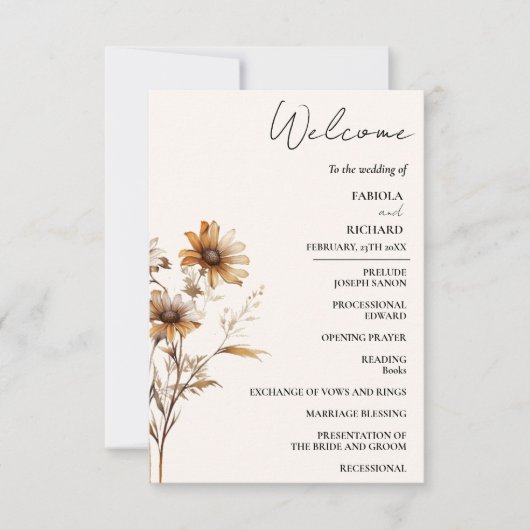 Elegante Terracotta Wildblume Wedding Program Card (Vorderseite)