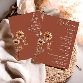 Elegante Terracotta Wildblume Wedding Program Card