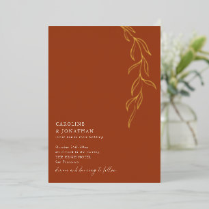 Elegante Terrakotta-Botanische Herbst-Hochzeit Gol Folieneinladung